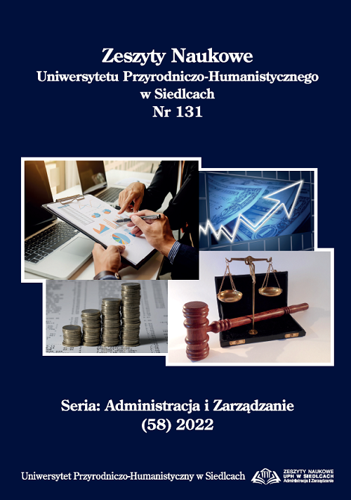					View Vol. 58 No. 131 (2022): Zeszyty Naukowe Uniwersytetu Przyrodniczo-Humanistycznego w Siedlcach, Seria: Administracja i Zarządzanie
				