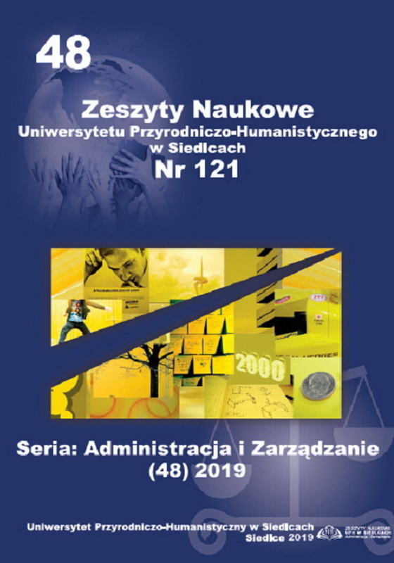 					View Vol. 48 No. 121 (2019): Zeszyty Naukowe Uniwersytetu Przyrodniczo-Humanistycznego. Seria: Administracja i Zarządzanie
				