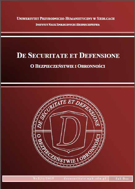 Okładka czasopisma De Securitate et Defensione. O Bezpieczeństwie i Obronności 2015 (tom 2, nr 1)
