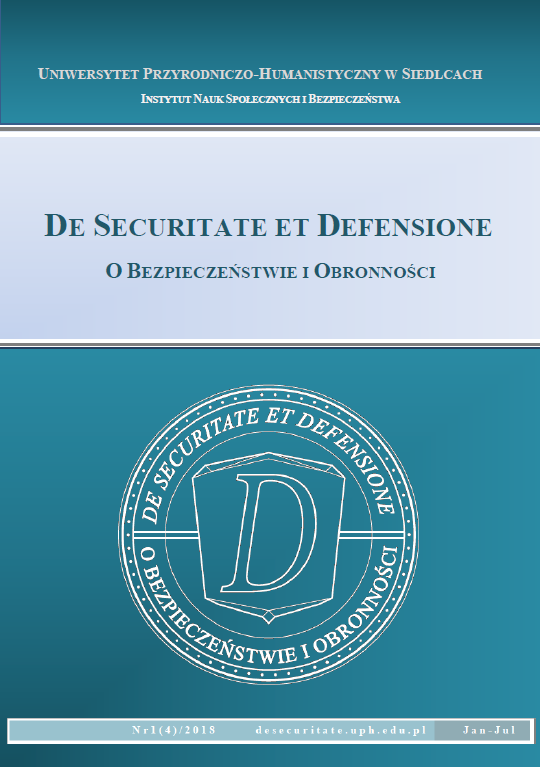Okładka czasopisma De Securitate et Defensione. O Bezpieczeństwie i Obronności 2018 (tom 4, nr 1)